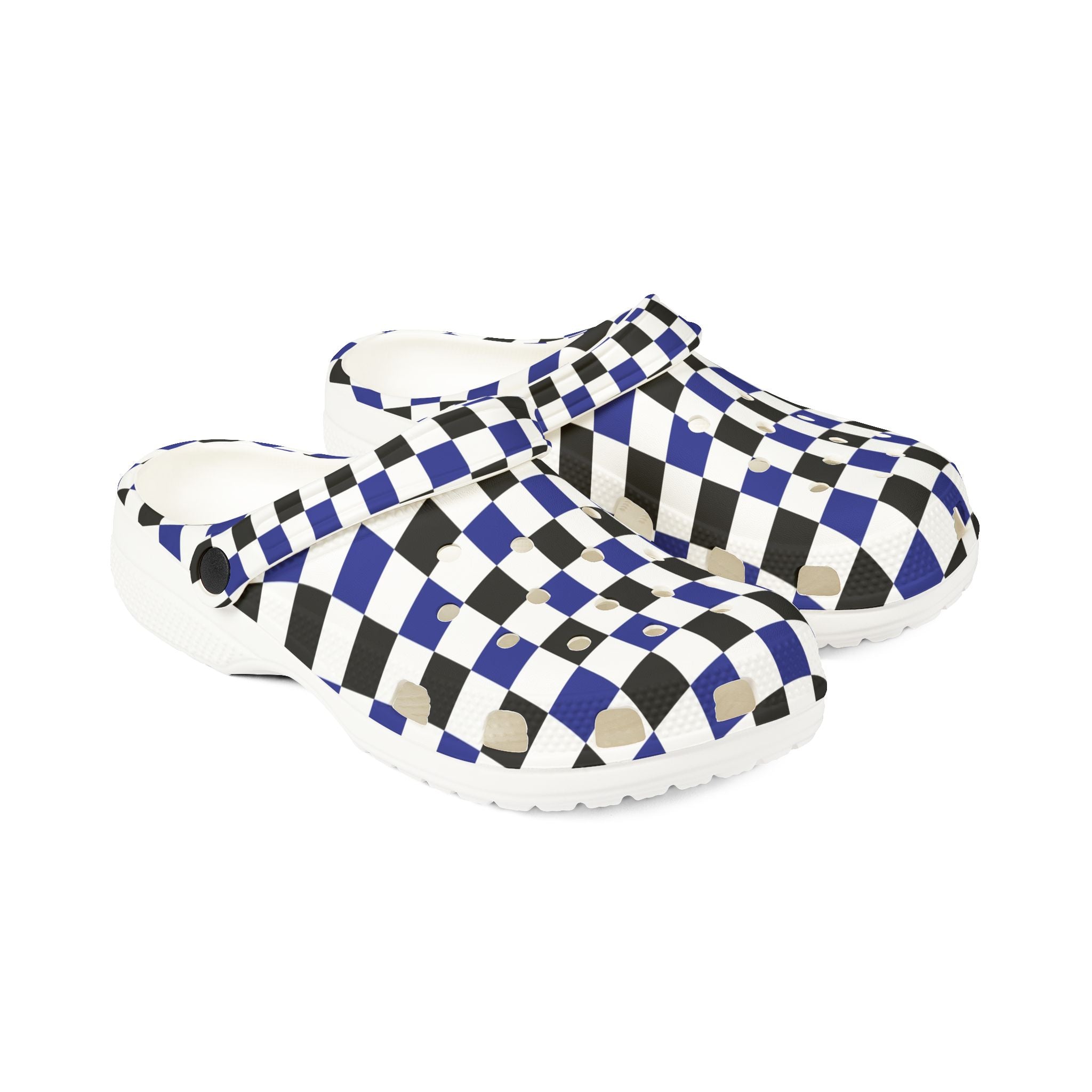Checkerboard Blue White and Black EVA Foam Rubber Shoes (AOP), Artsulli - Art is Long, Life is Short, Shoes, , , , , , , 