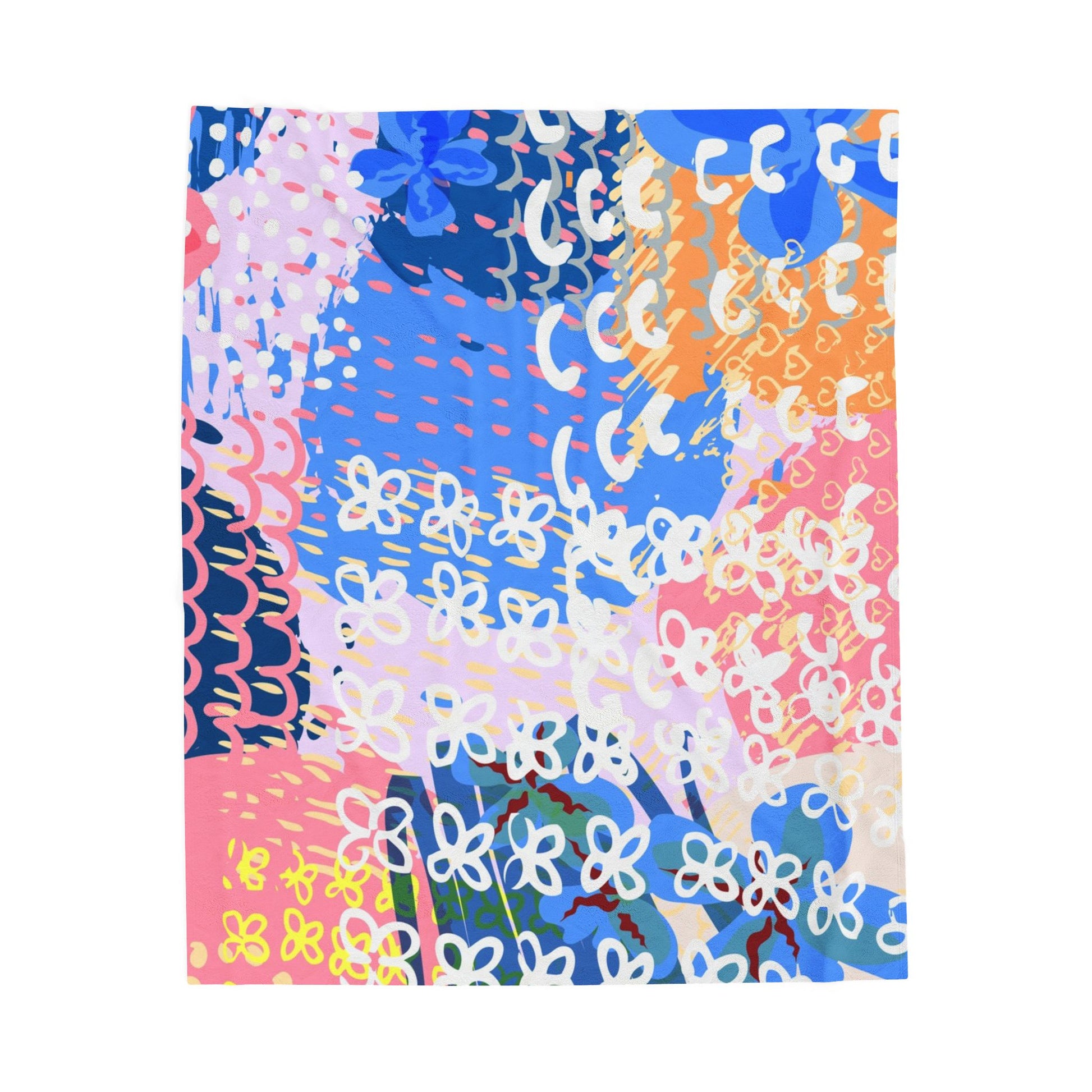 Flowers x Doodles x Hearts Multi-Color Velveteen Plush Blanket, Artsulli - Art is Long, Life is Short, All Over Prints, Size, 50" × 60", , , , , 98663134131781203145