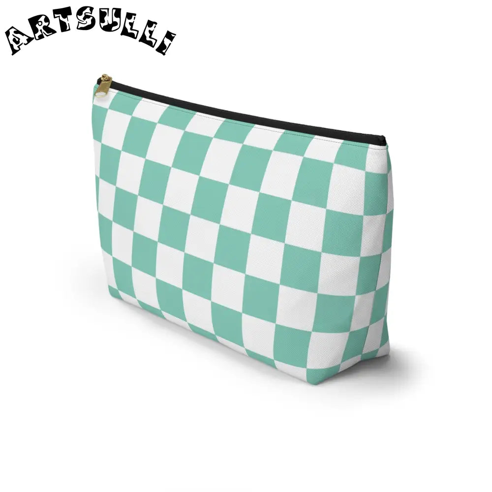 JAKKOUTTHEBXX Checkerboard Light Green Accessory Pouch w T-bottom