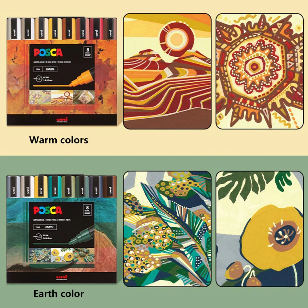 8pcs New Japan UNI Markers Set POSCA Limited PC-5M Acrylic POP Poster Advertising Drawing Graffiti Manga School Art Supplies