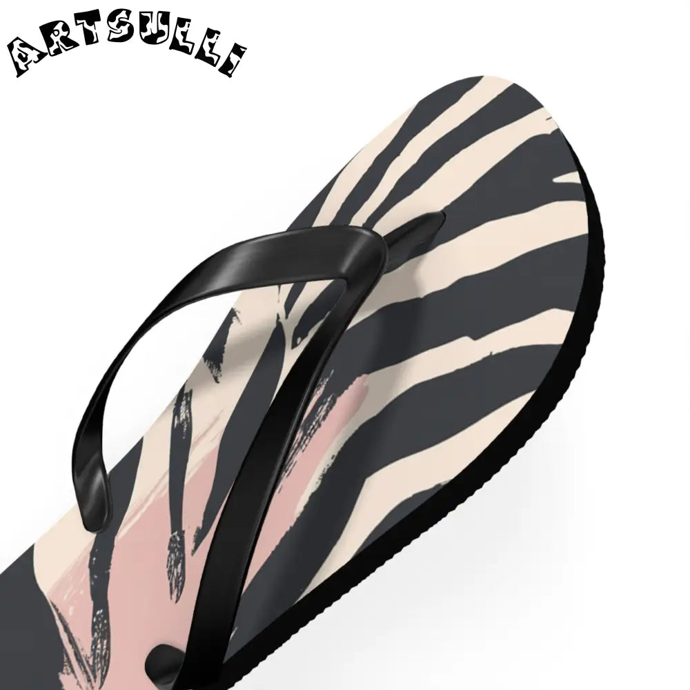 JAKKOUTTHEBXX Abstract zebra print flip flops in two color palettes
