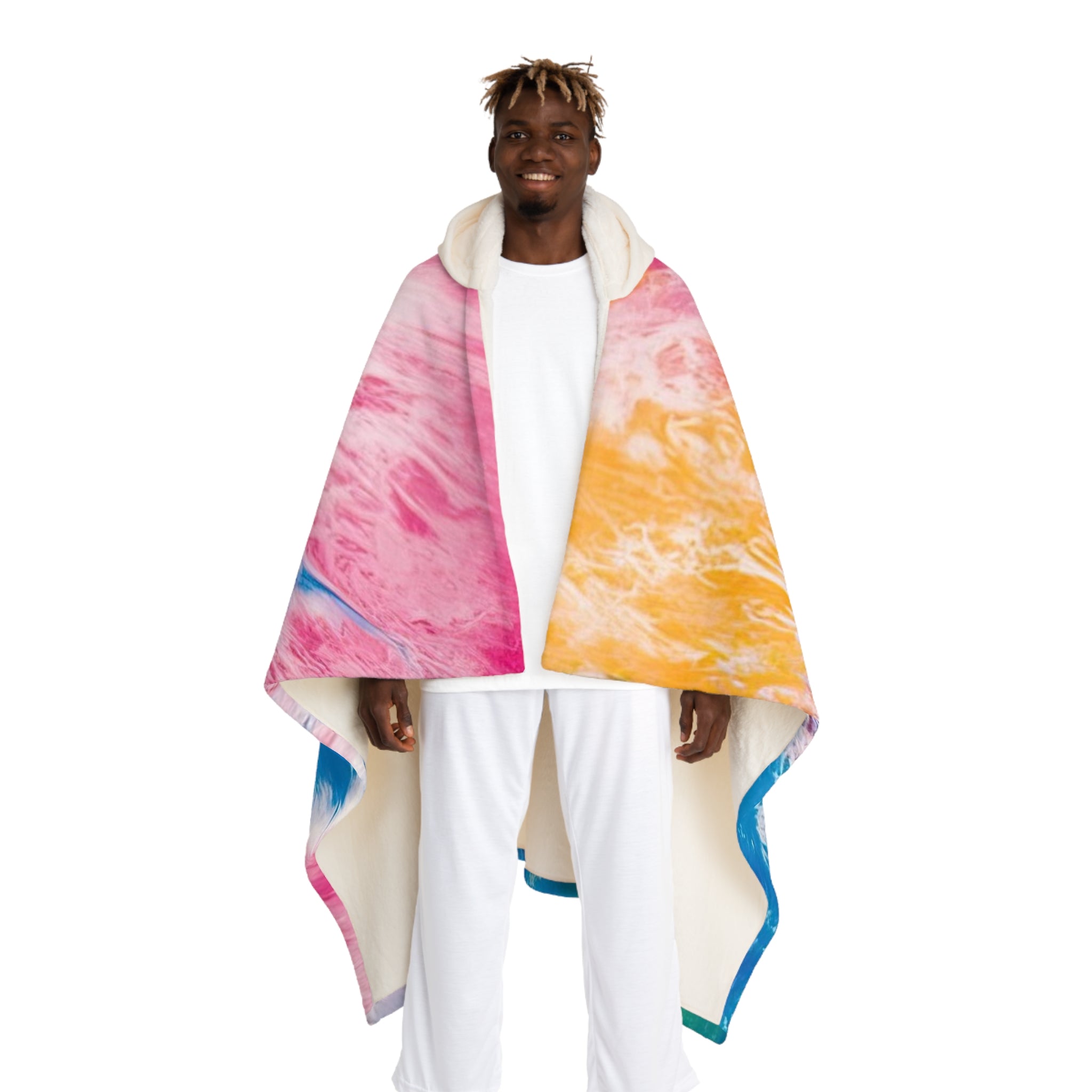 Tie Dye Splash Hooded Sherpa Fleece Blanket, Artsulli - Art is Long, Life is Short, All Over Prints, Size, One size, Color, Cream, , , 24783585407714155201