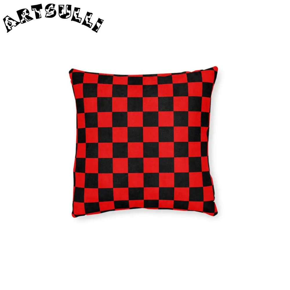 JAKKOUTTHEBXX Checkerboard Red and Black Square Pillow JAKKOUTTHEBXX
