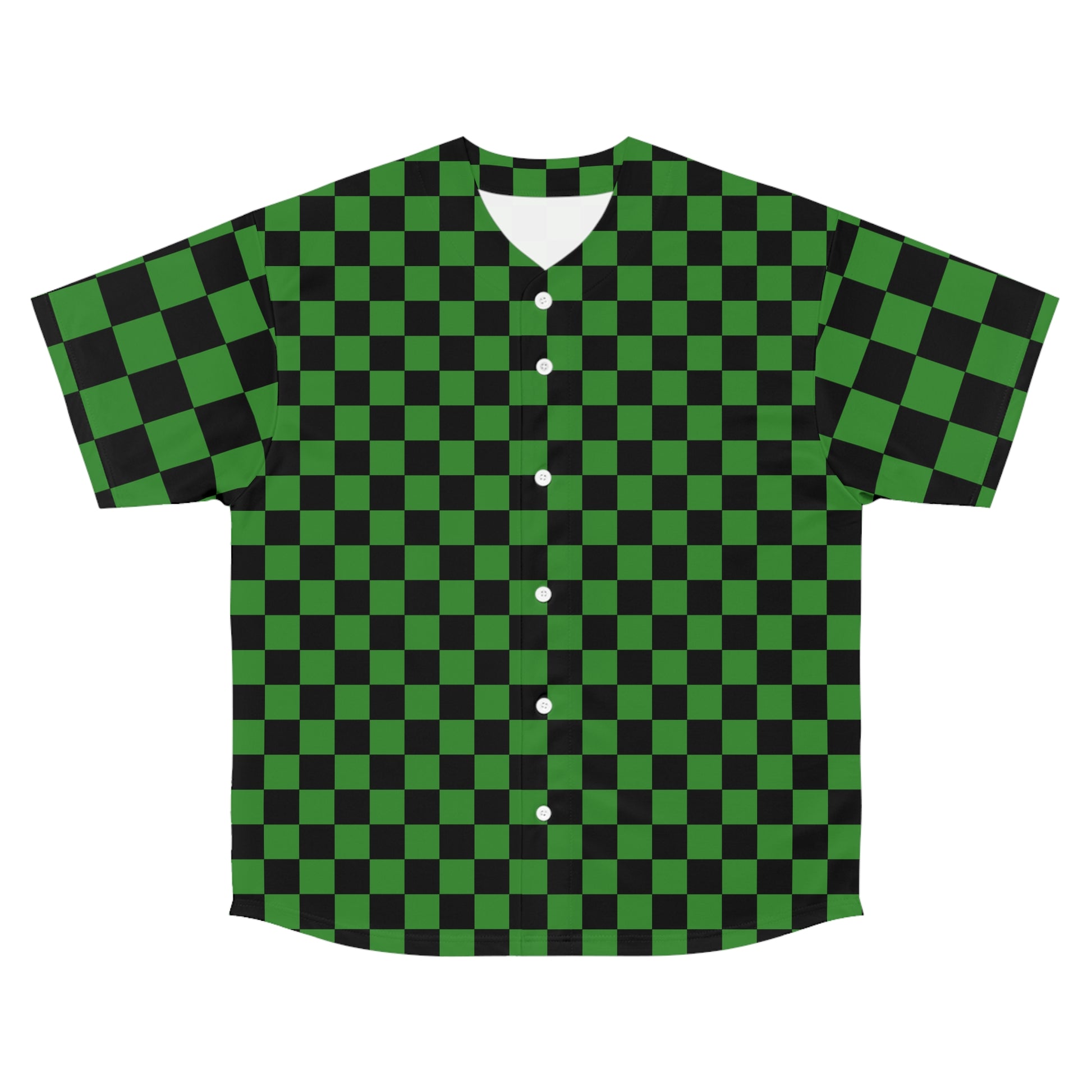 Checkerboard II Green and Black Men's Baseball Jersey (AOP), Artsulli - Art is Long, Life is Short, All Over Prints, Size, S, Color, Seam thread color automatically matched to design, , , 16195174284643714473