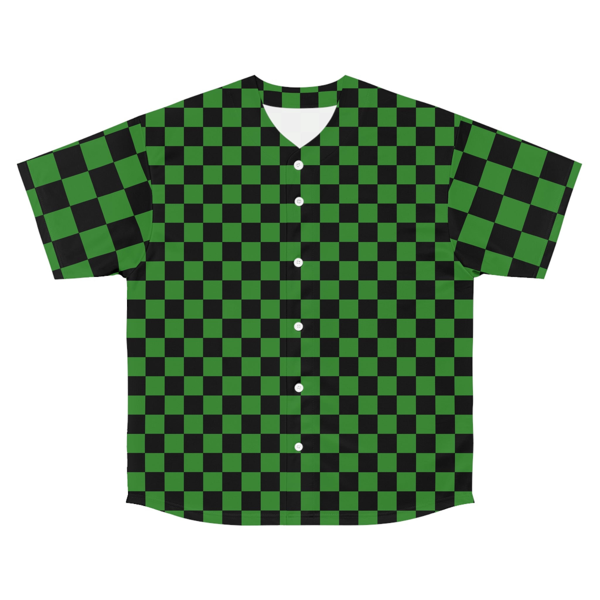 Checkerboard II Green and Black Men's Baseball Jersey (AOP), Artsulli - Art is Long, Life is Short, All Over Prints, Size, S, Color, Seam thread color automatically matched to design, , , 16195174284643714473