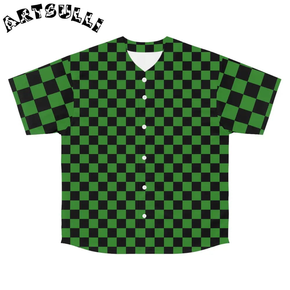 JAKKOUTTHEBXX Checkerboard II Green and Black Men’s Baseball Jersey
