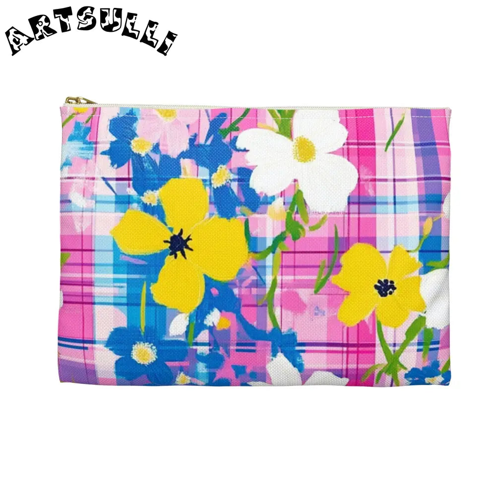 JAKKOUTTHEBXX Plaid Garden Pink and Purple Accessory Pouch