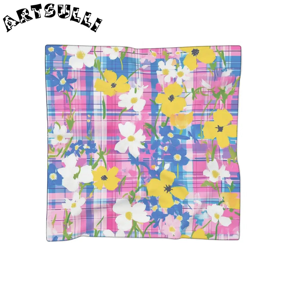 JAKKOUTTHEBXX Plaid Garden Pink and Purple Poly Scarf JAKKOUTTHEBXX