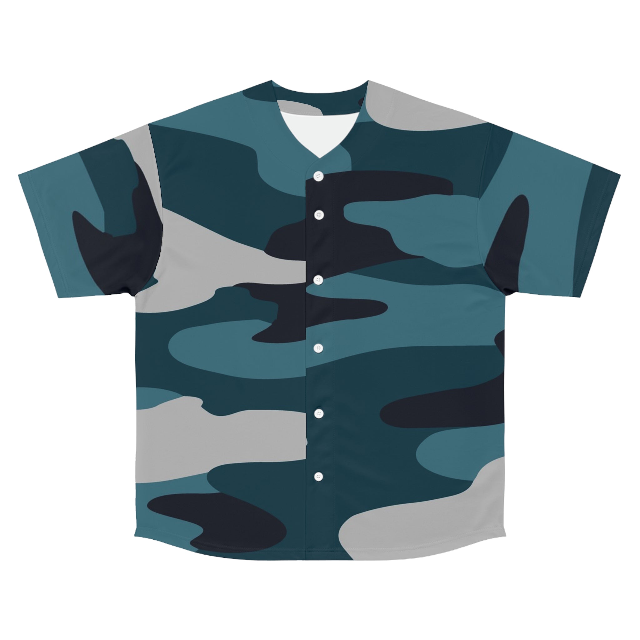 Blue Camouflage Men's Baseball Jersey (AOP), Artsulli - Art is Long, Life is Short, All Over Prints, Size, S, Color, Seam thread color automatically matched to design, , , 10833287869746