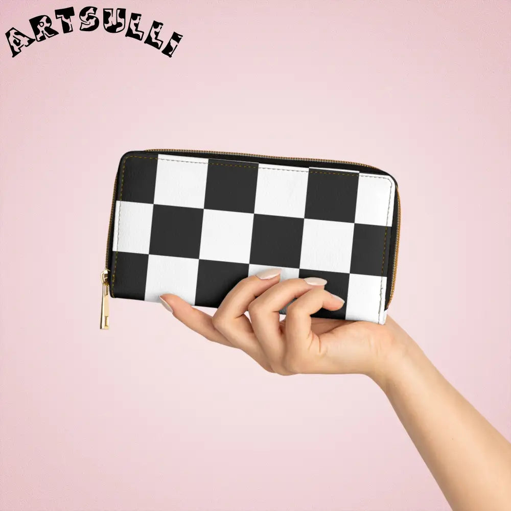 JAKKOUTTHEBXX Checkerboard Black and White Zipper Wallet