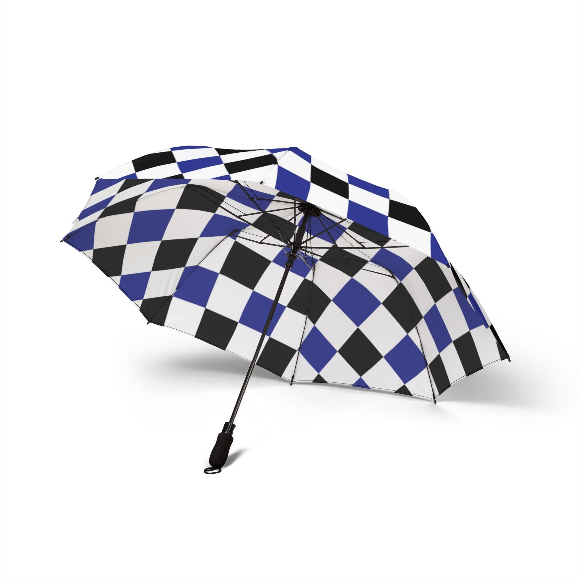 Checkerboard Blue White and Black Semi-Automatic Foldable Umbrella, Artsulli - Art is Long, Life is Short, Accessories, , , , , , , 