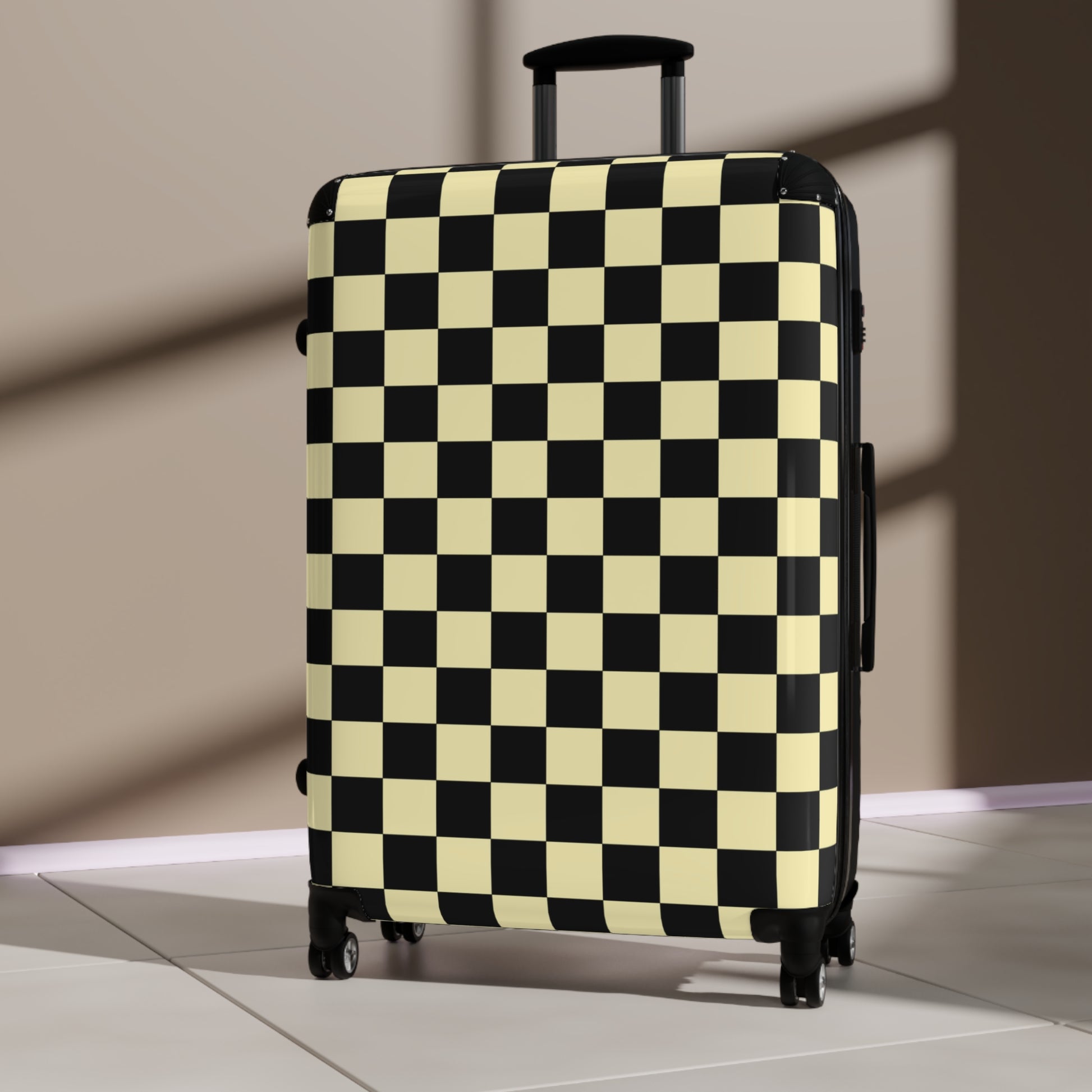 Checkerboard Black and Yellow Suitcase, Artsulli - Art is Long, Life is Short, Bags, , , , , , , 