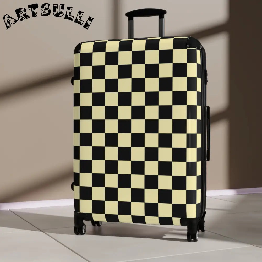 JAKKOUTTHEBXX Checkerboard Black and Yellow Suitcase JAKKOUTTHEBXX