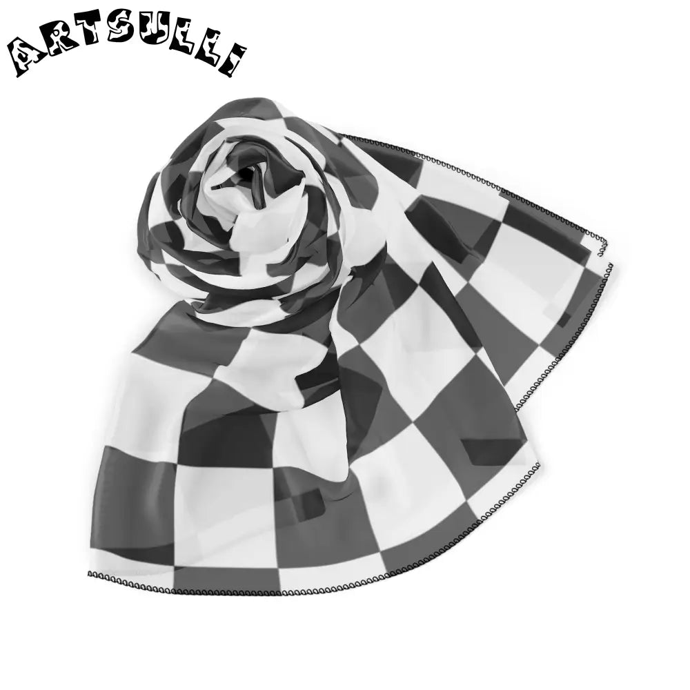 JAKKOUTTHEBXX Checkerboard White and Black Poly Scarf JAKKOUTTHEBXX