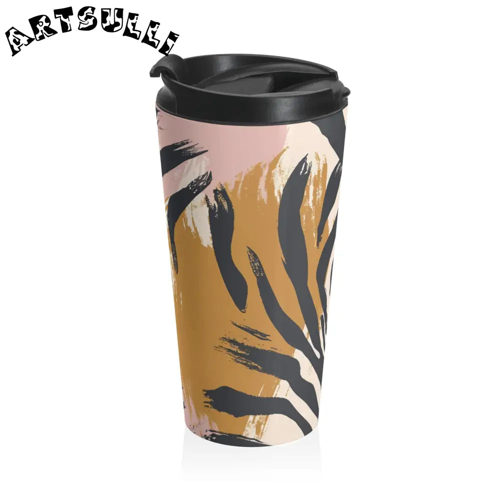 JAKKOUTTHEBXX Stainless steel zebra print travel mug with black lid