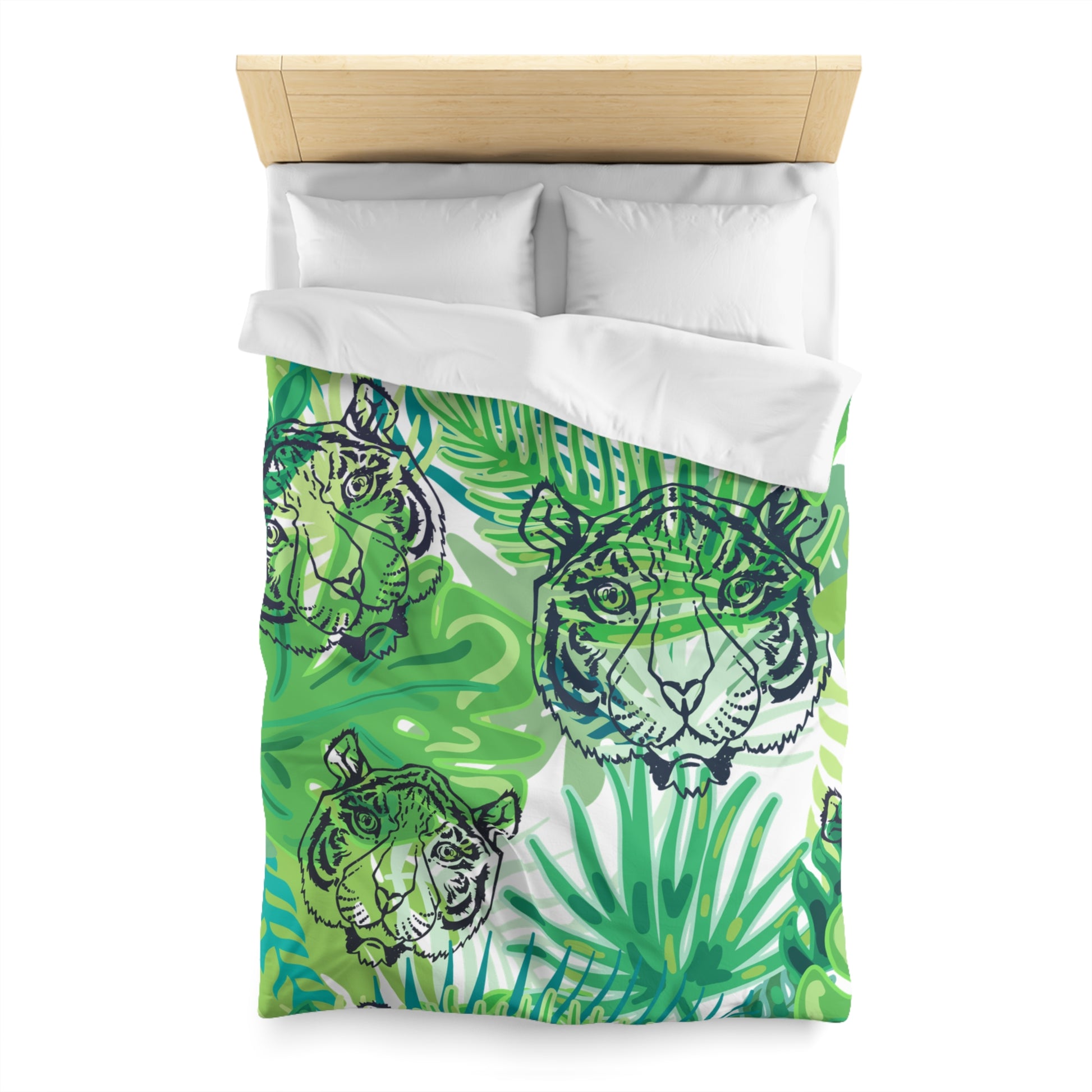 Tropical Jungle Tigers Green Microfiber Duvet Cover, Artsulli - Art is Long, Life is Short, Home Decor, , , , , , , 
