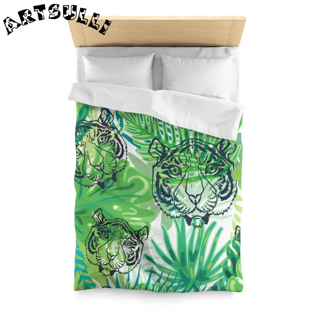 JAKKOUTTHEBXX Tropical Jungle Tigers Green Microfiber Duvet Cover