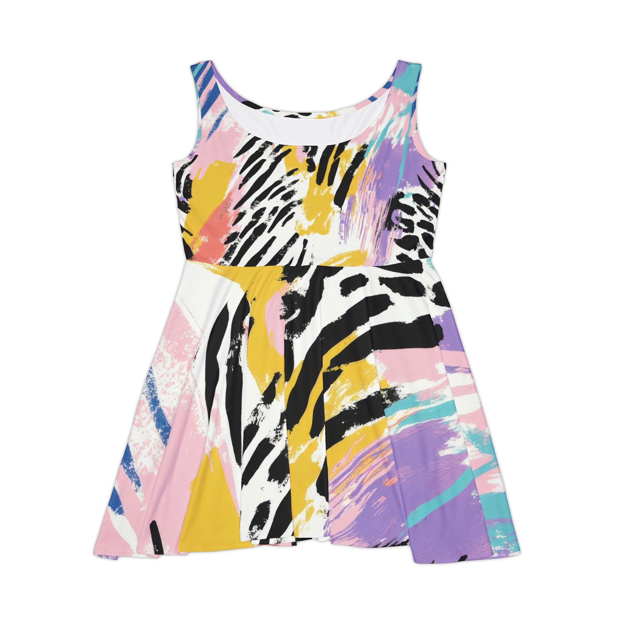 Wild Zebra Stripes x Paint Brush Strokes Multi-Color Women's Skater Dress (AOP), Artsulli - Art is Long, Life is Short, All Over Prints, Size, XS, , , , , 16115294810267