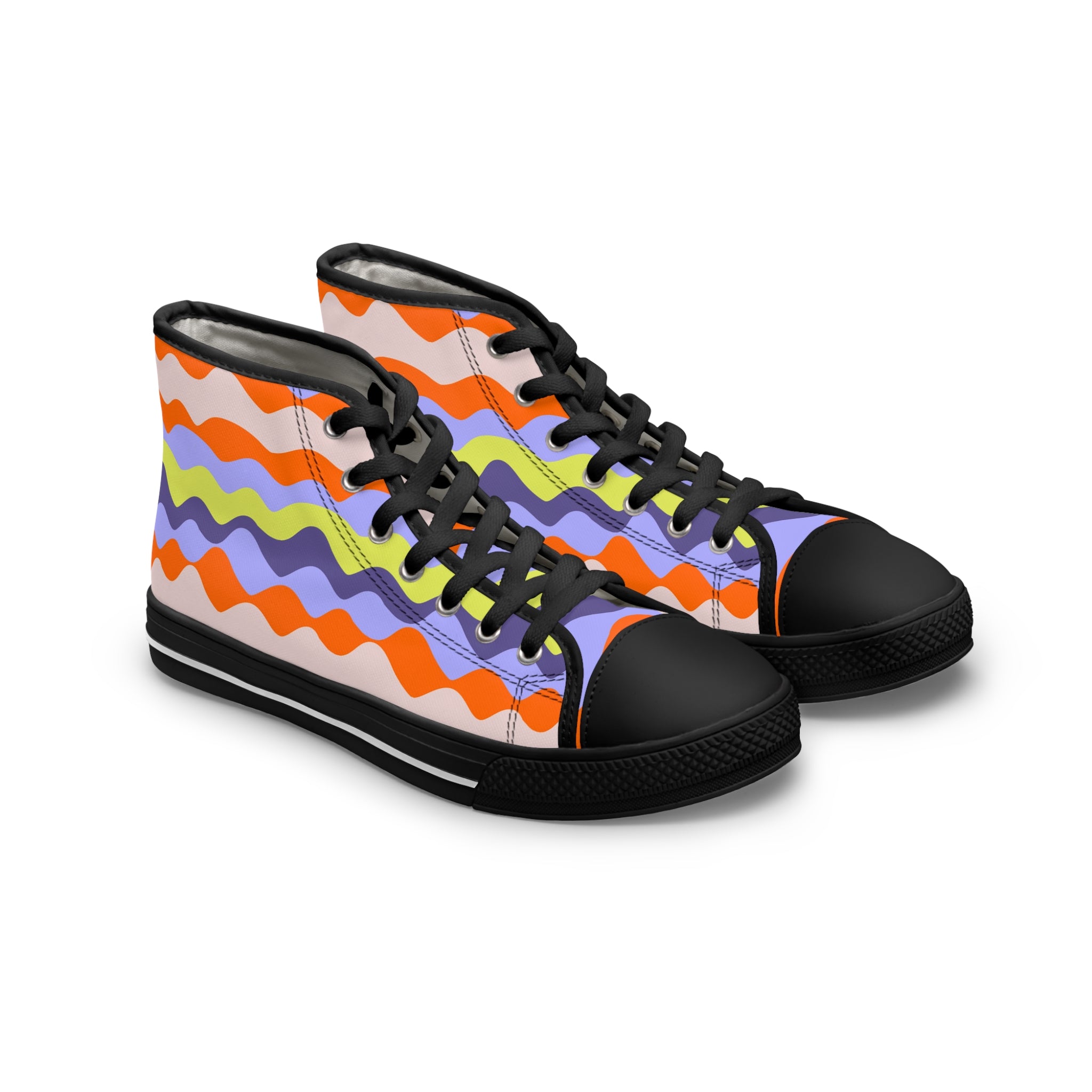 Waves III Red and Blue Women's High Top Sneakers, Artsulli - Art is Long, Life is Short, Shoes, Size, US 5.5, Color, Black sole, , , 29898360399909383970
