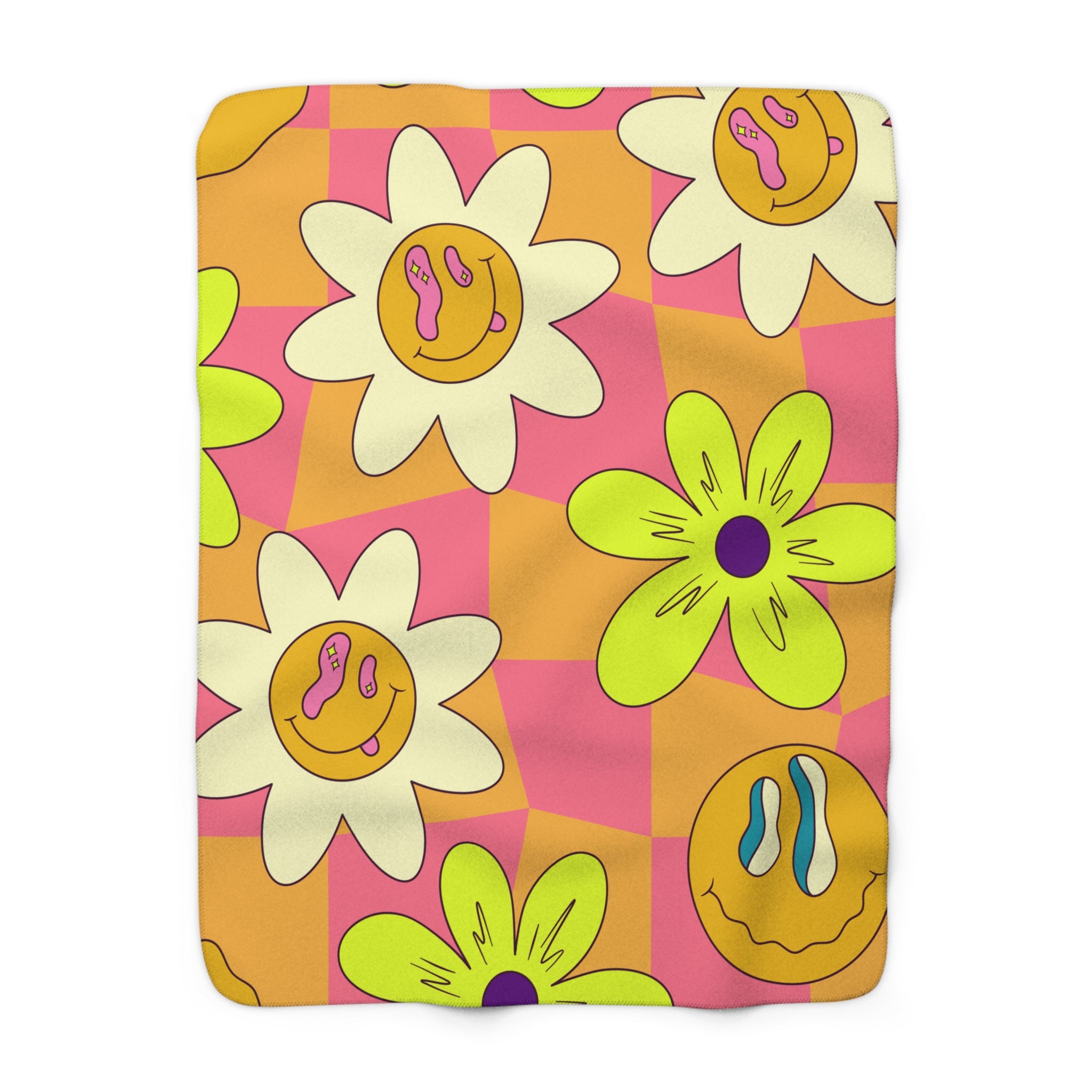Trippy Sour Face Rave Sherpa Fleece Blanket, Artsulli - Art is Long, Life is Short, Home Decor, Size, 50" × 60", , , , , 13931074538337
