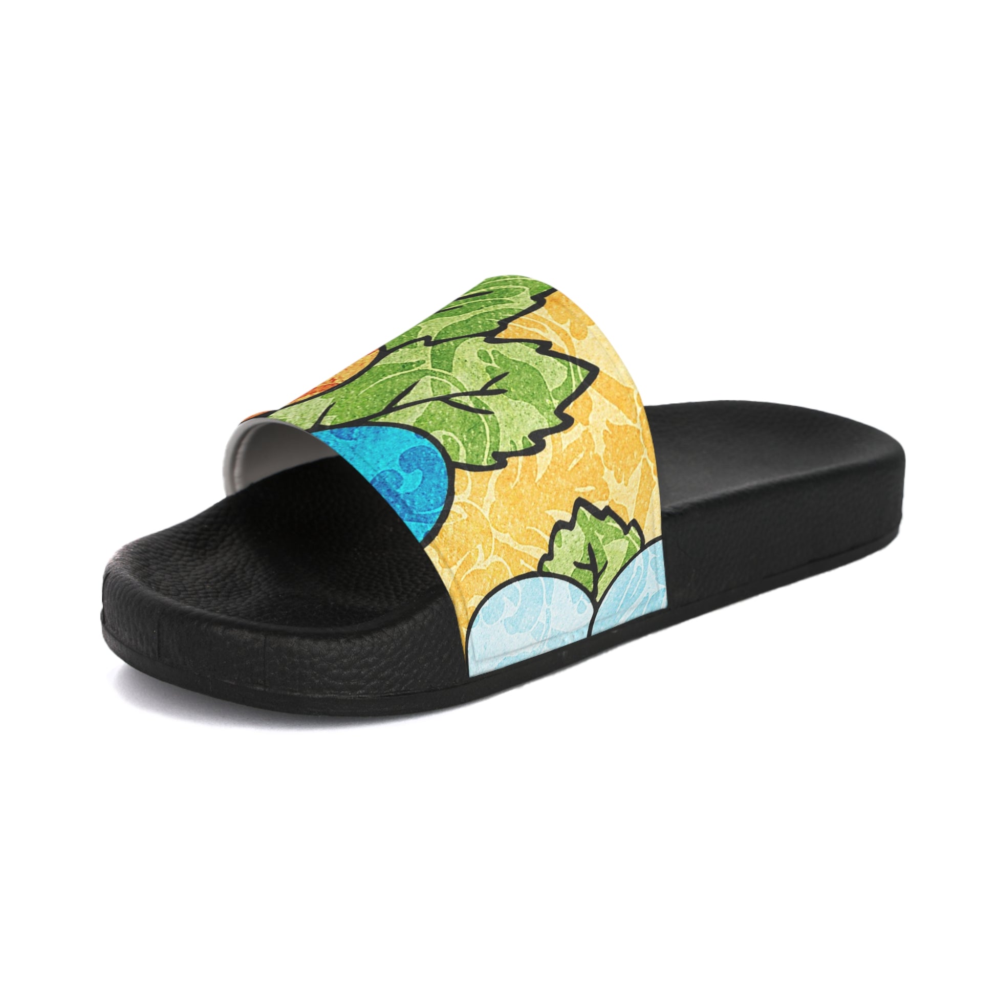 Groovy Yellow Floral Kl Women's Slide Sandals, Artsulli - Art is Long, Life is Short, Shoes, , , , , , , 