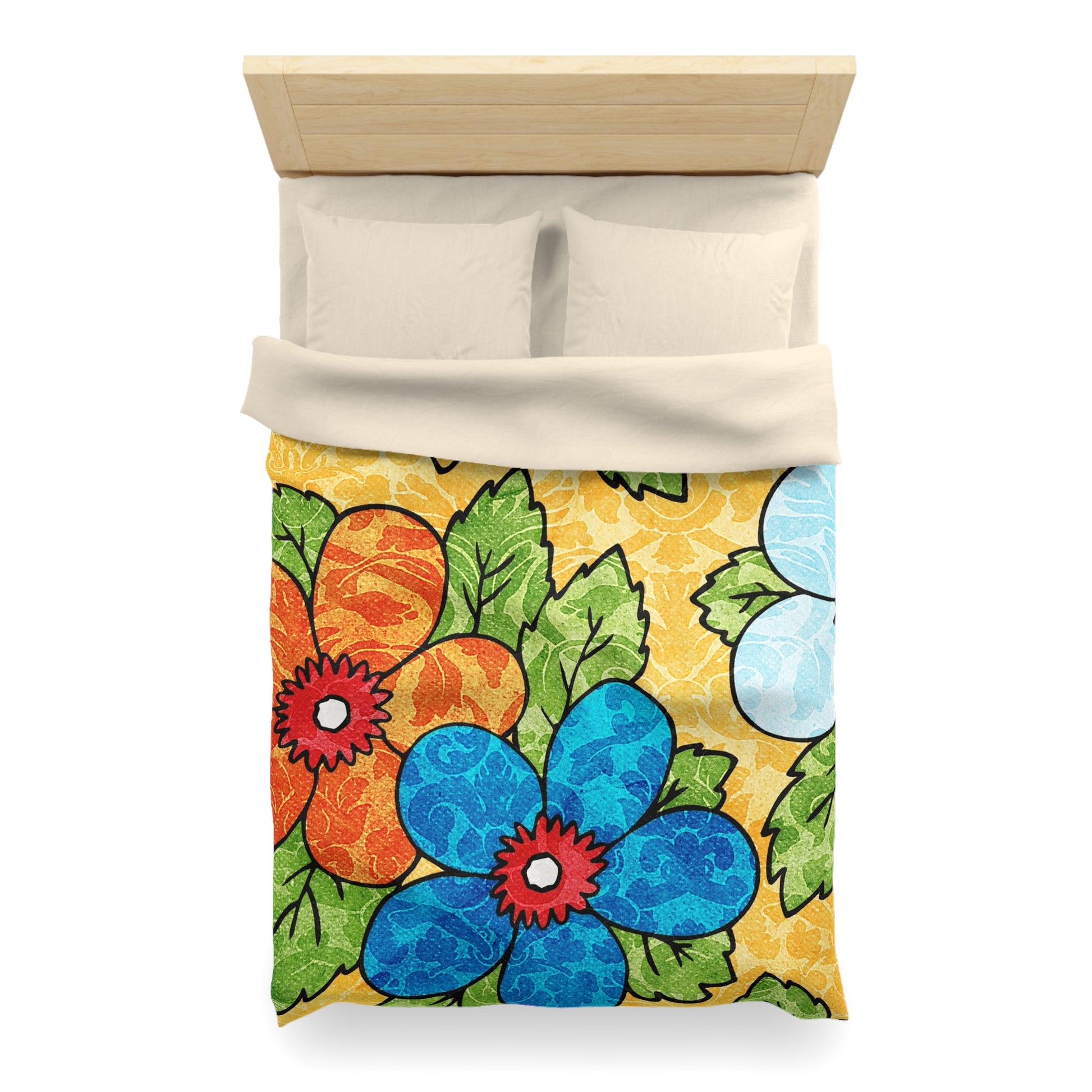 Groovy Yellow Floral Kl Microfiber Duvet Cover, Artsulli - Art is Long, Life is Short, Home Decor, , , , , , , 