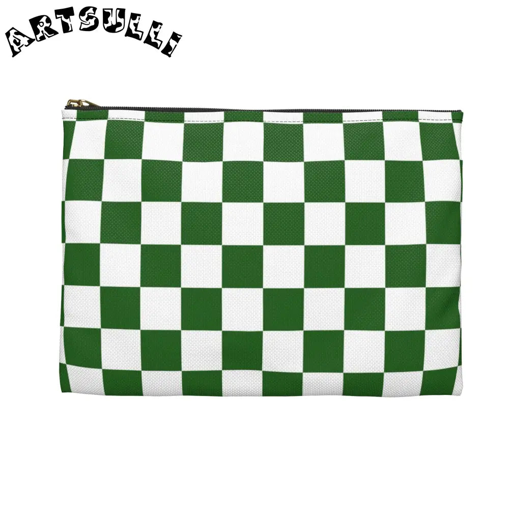 JAKKOUTTHEBXX Checkerboard White and Dark Green Accessory Pouch