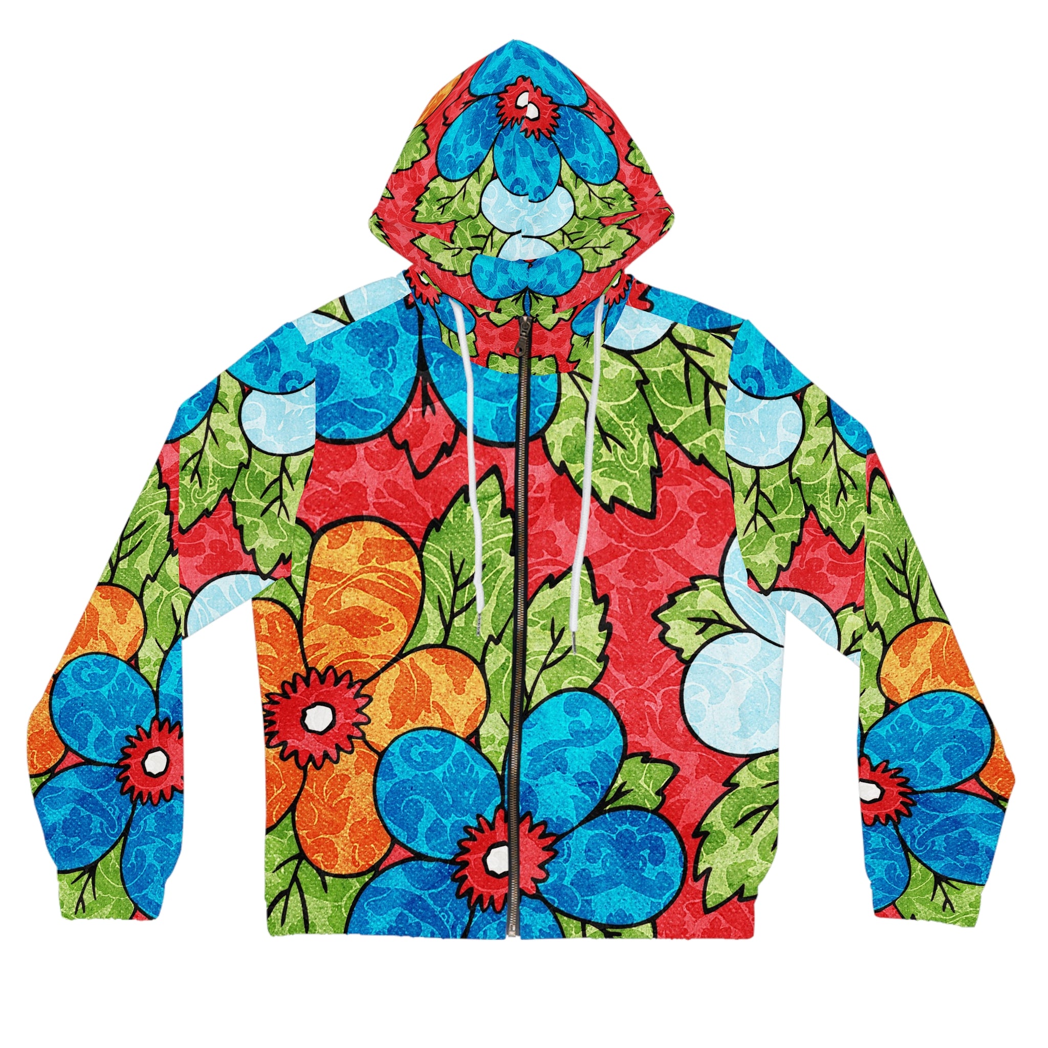 Groovy Red Floral Kl Women’s Full-Zip Hoodie (AOP), Artsulli - Art is Long, Life is Short, All Over Prints, Size, XS, Color, White, , , 75281476143290597581