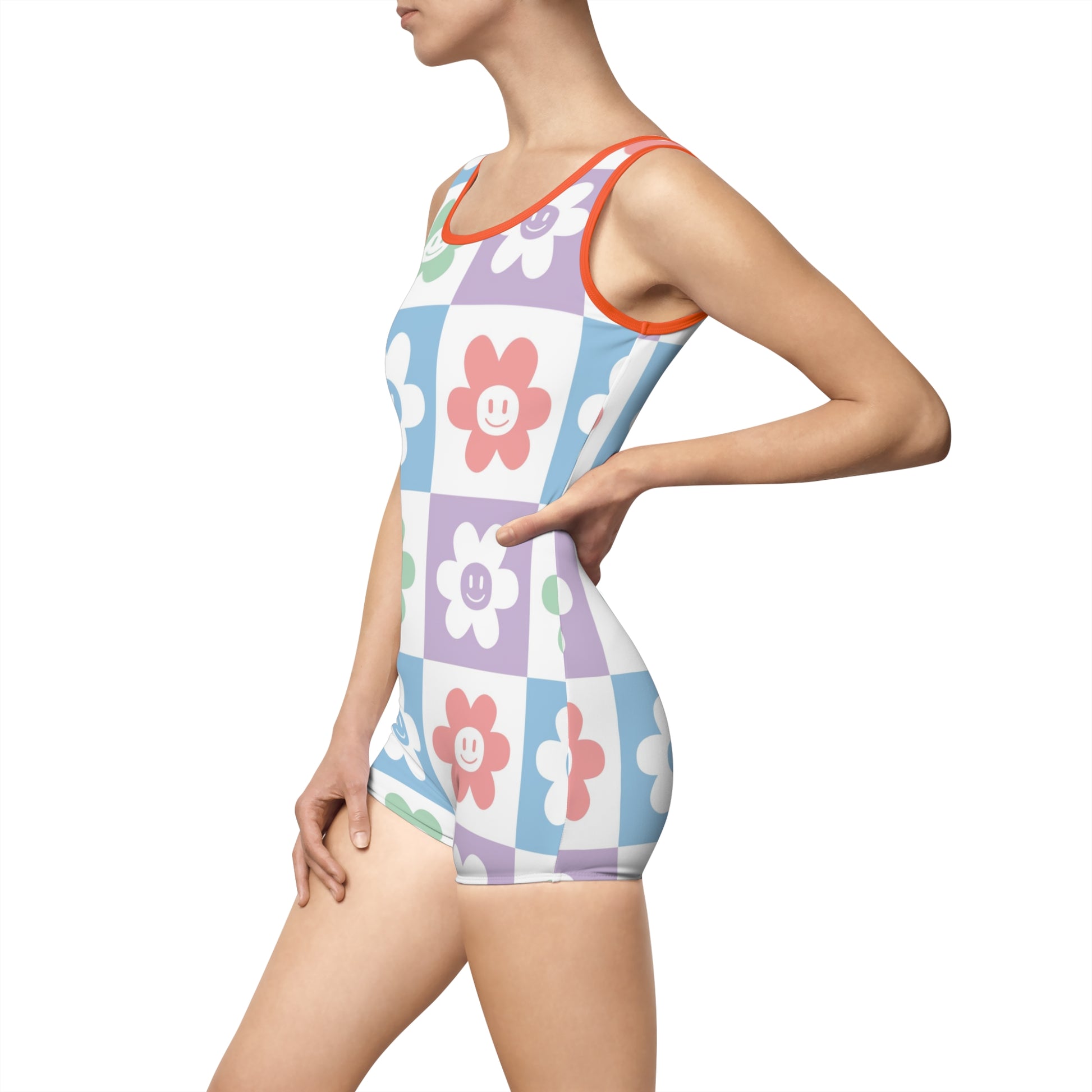 Chessboard x Smiley Face Flowers Multi-Color Women's Vintage Swimsuit (AOP), Artsulli - Art is Long, Life is Short, All Over Prints, , , , , , , 