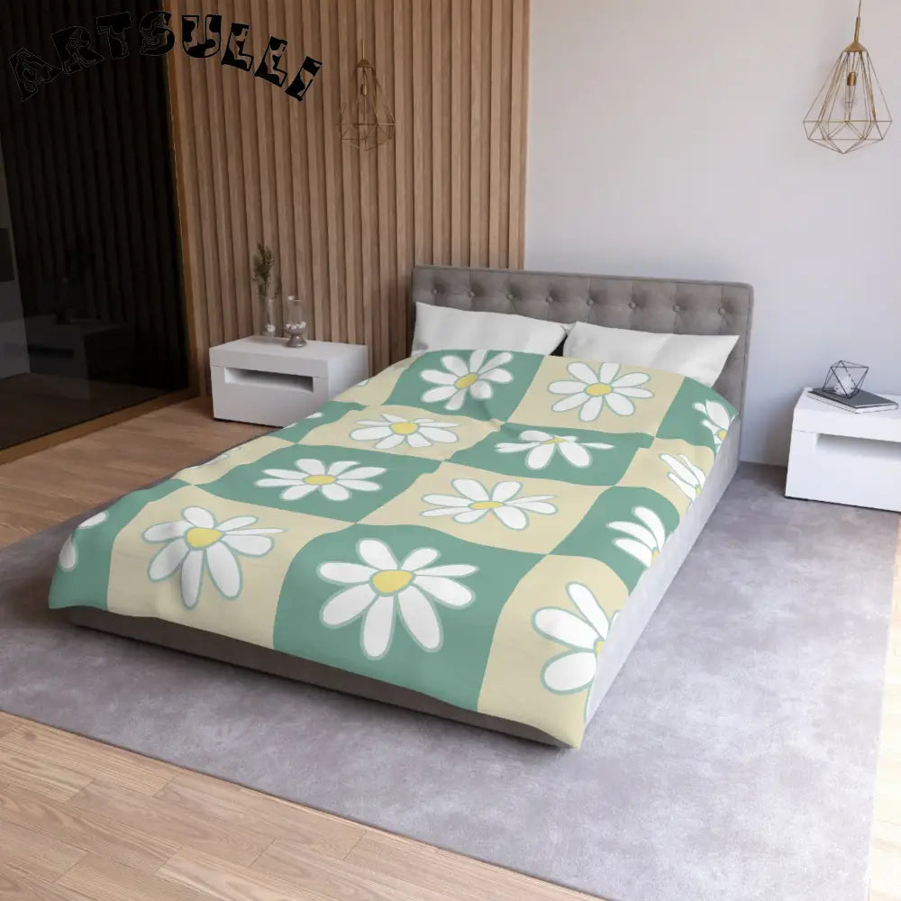 JAKKOUTTHEBXX Retro Daisy Checkerboard Green and Tan Microfiber