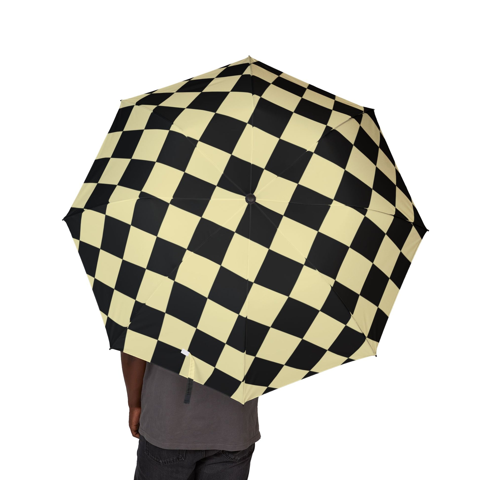 Checkerboard Black and Yellow Semi-Automatic Foldable Umbrella, Artsulli - Art is Long, Life is Short, Accessories, , , , , , , 