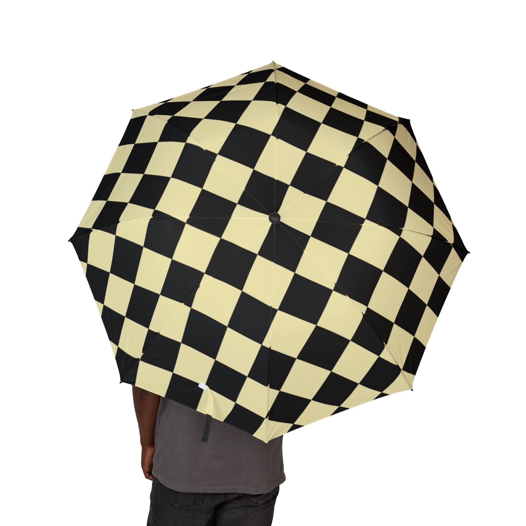 Checkerboard Black and Yellow Semi-Automatic Foldable Umbrella, Artsulli - Art is Long, Life is Short, Accessories, , , , , , , 