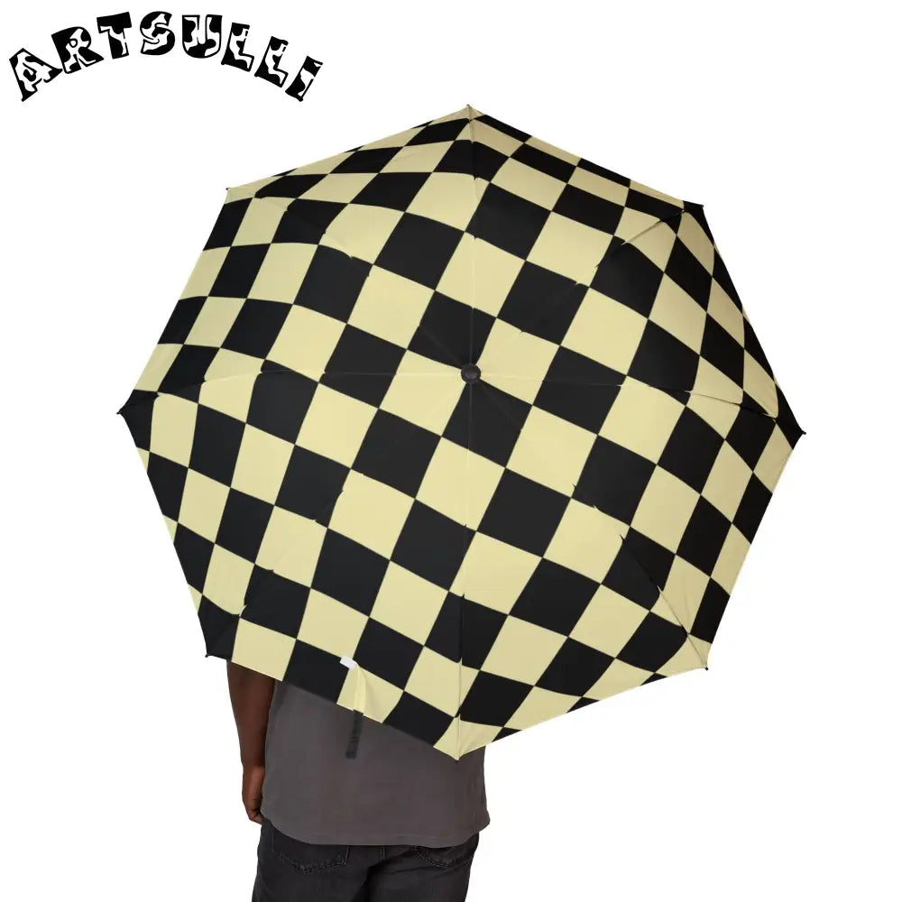 JAKKOUTTHEBXX Checkerboard Black and Yellow Semi-Automatic Foldable