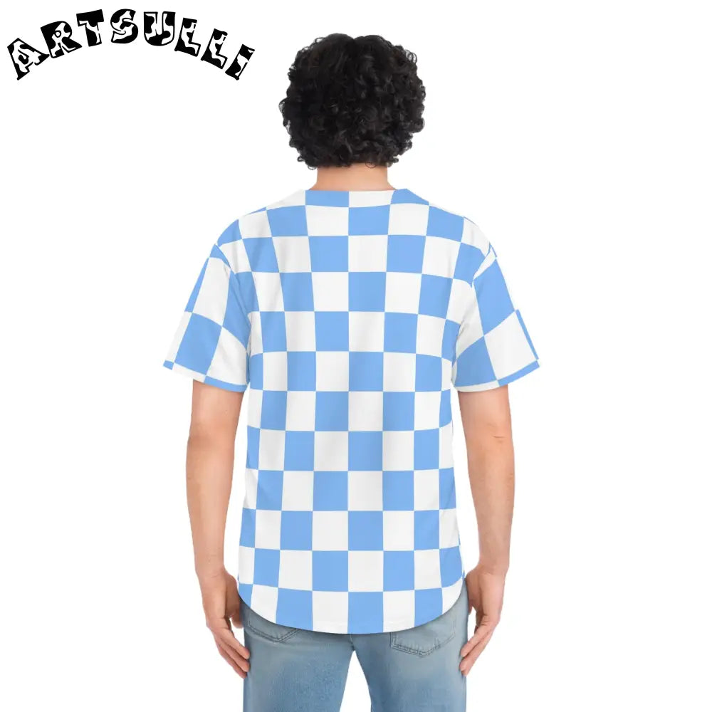 JAKKOUTTHEBXX Checkerboard White and Light Blue Men’s Baseball
