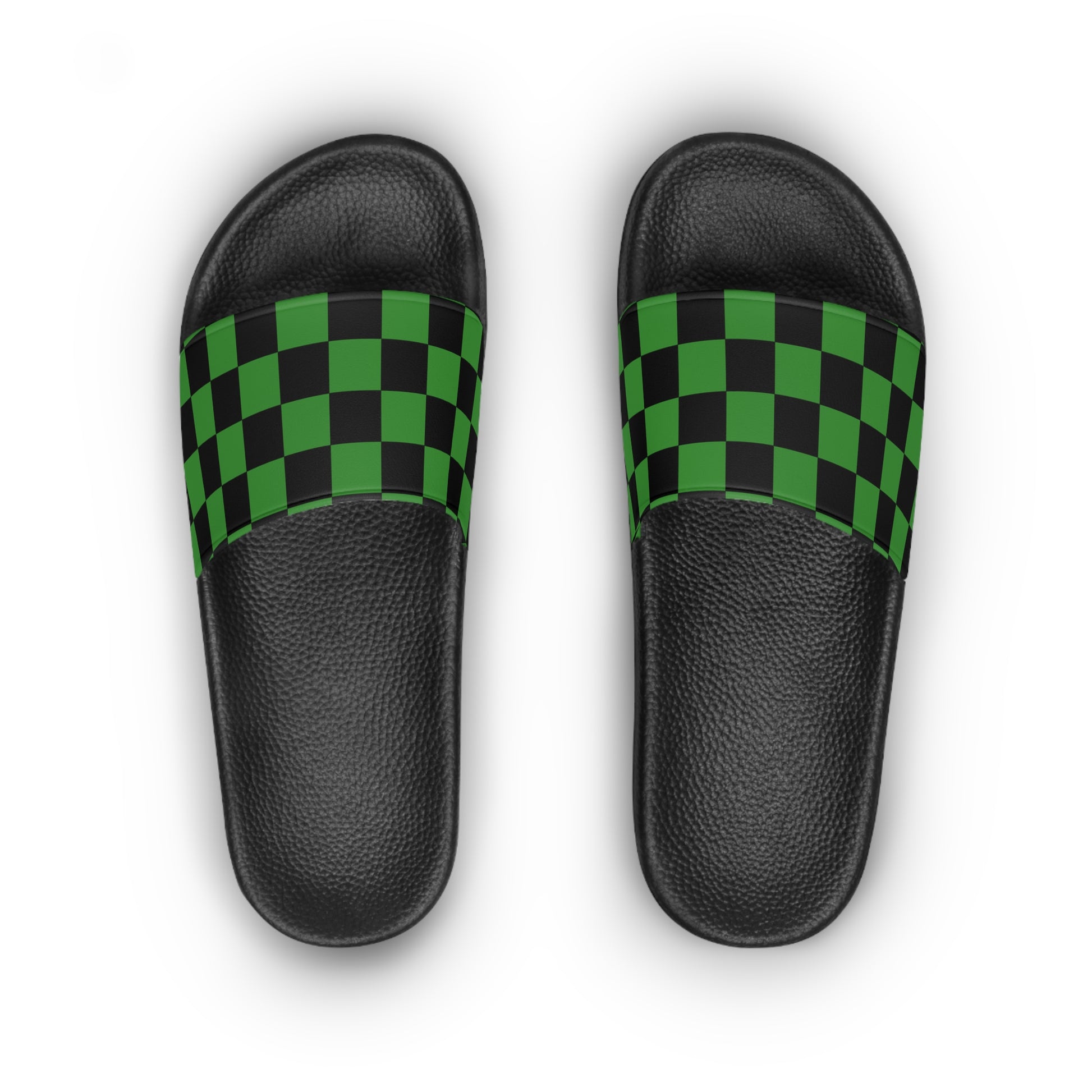 Checkerboard Green and Black Women's Slide Sandals, Artsulli - Art is Long, Life is Short, Shoes, , , , , , , 