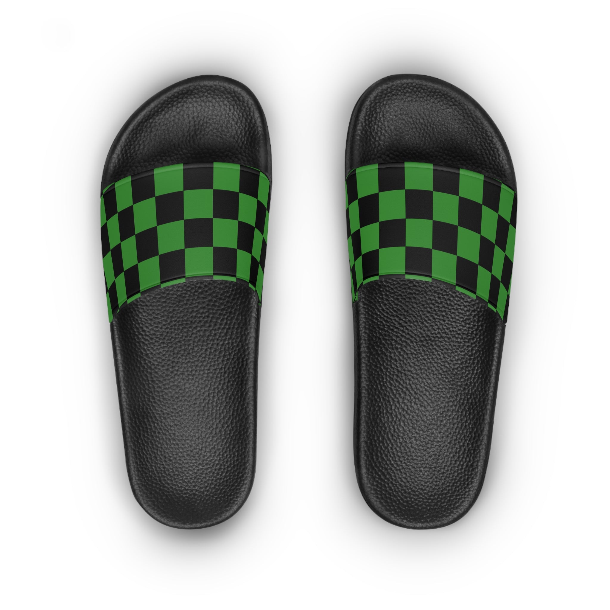 Checkerboard Green and Black Women's Slide Sandals, Artsulli - Art is Long, Life is Short, Shoes, , , , , , , 