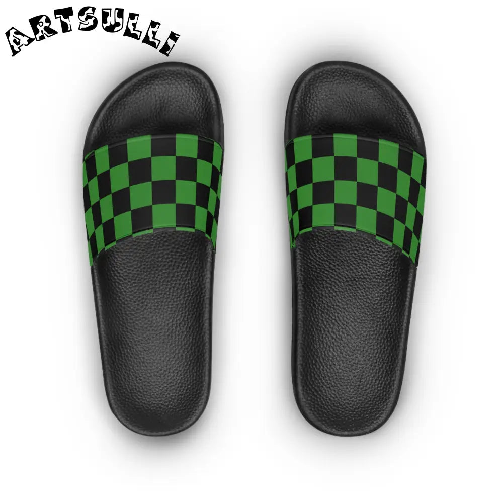 JAKKOUTTHEBXX Checkerboard Green and Black Women’s Slide Sandals
