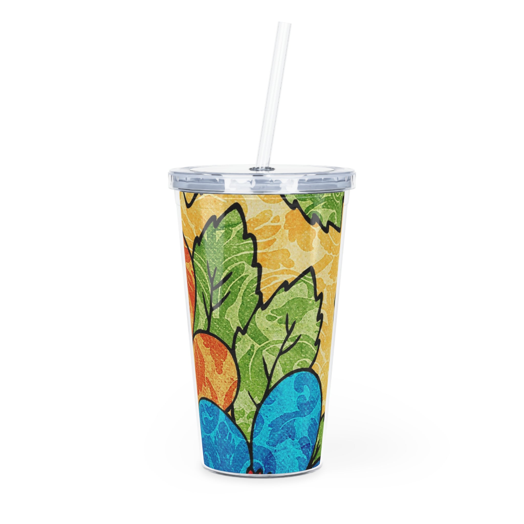 Groovy Yellow Floral Kl Plastic Tumbler with Straw, Artsulli - Art is Long, Life is Short, Mug, Size, 20oz, Color, Transparent, , , 19922488074281146038