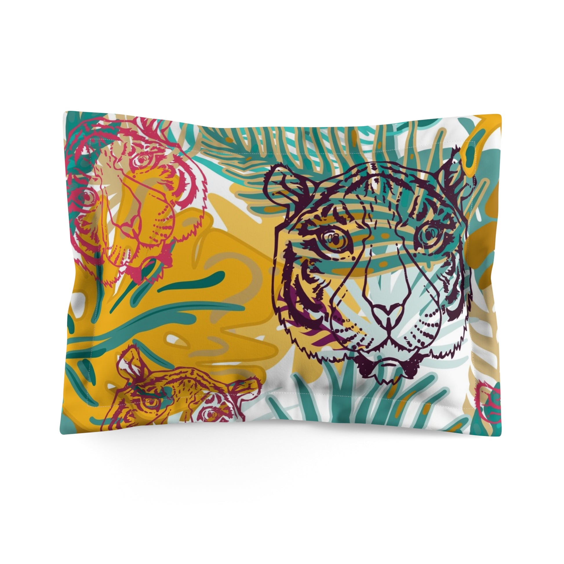 Tropical Jungle Tigers Brown and Green Microfiber Pillow Sham, Artsulli - Art is Long, Life is Short, Home Decor, Size, Standard, , , , , 14488947992638