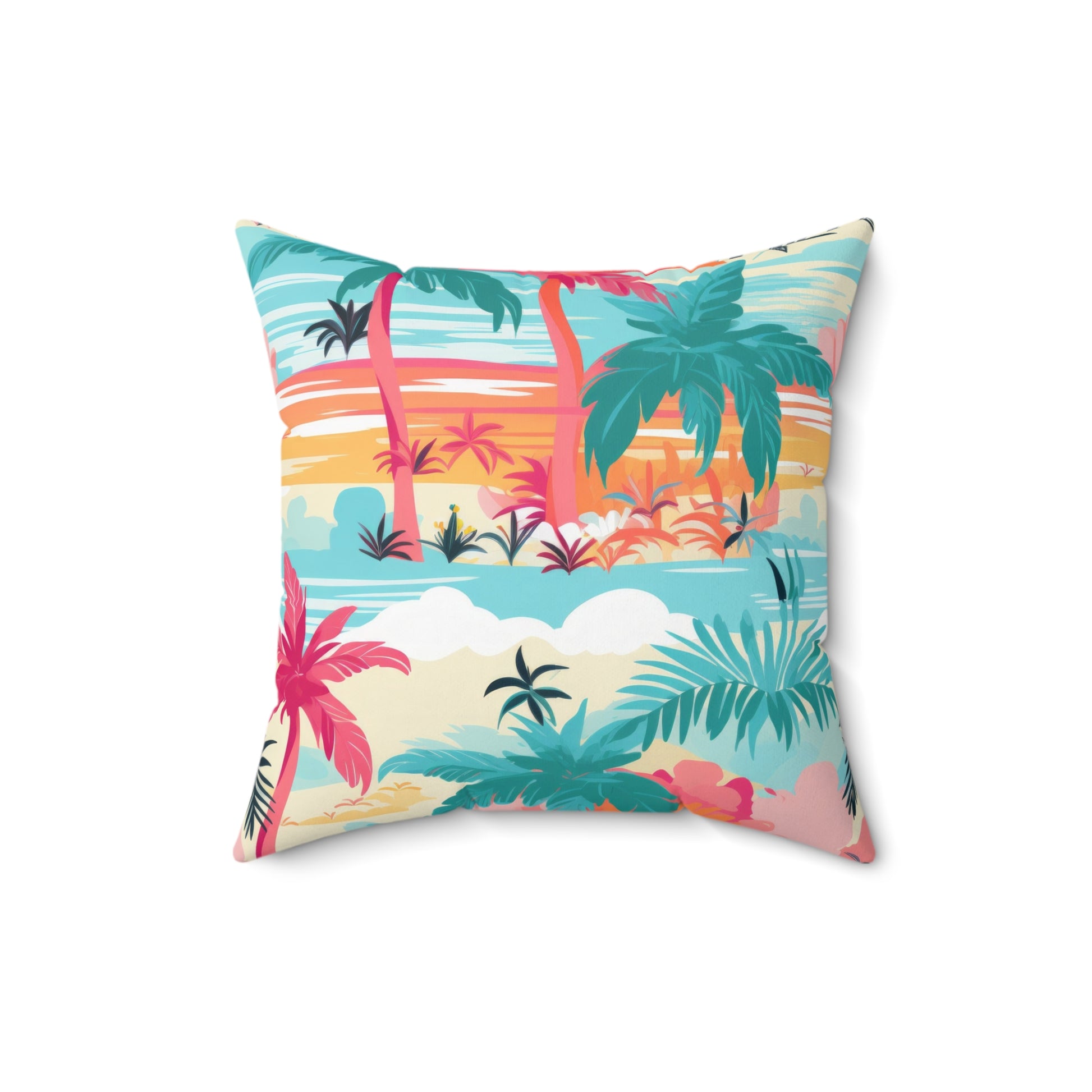 Tropical Palm Beach Paradise Multi-Color Spun Polyester Square Pillow, Artsulli - Art is Long, Life is Short, Home Decor, Size, 16" × 16", , , , , 10174507112926918403