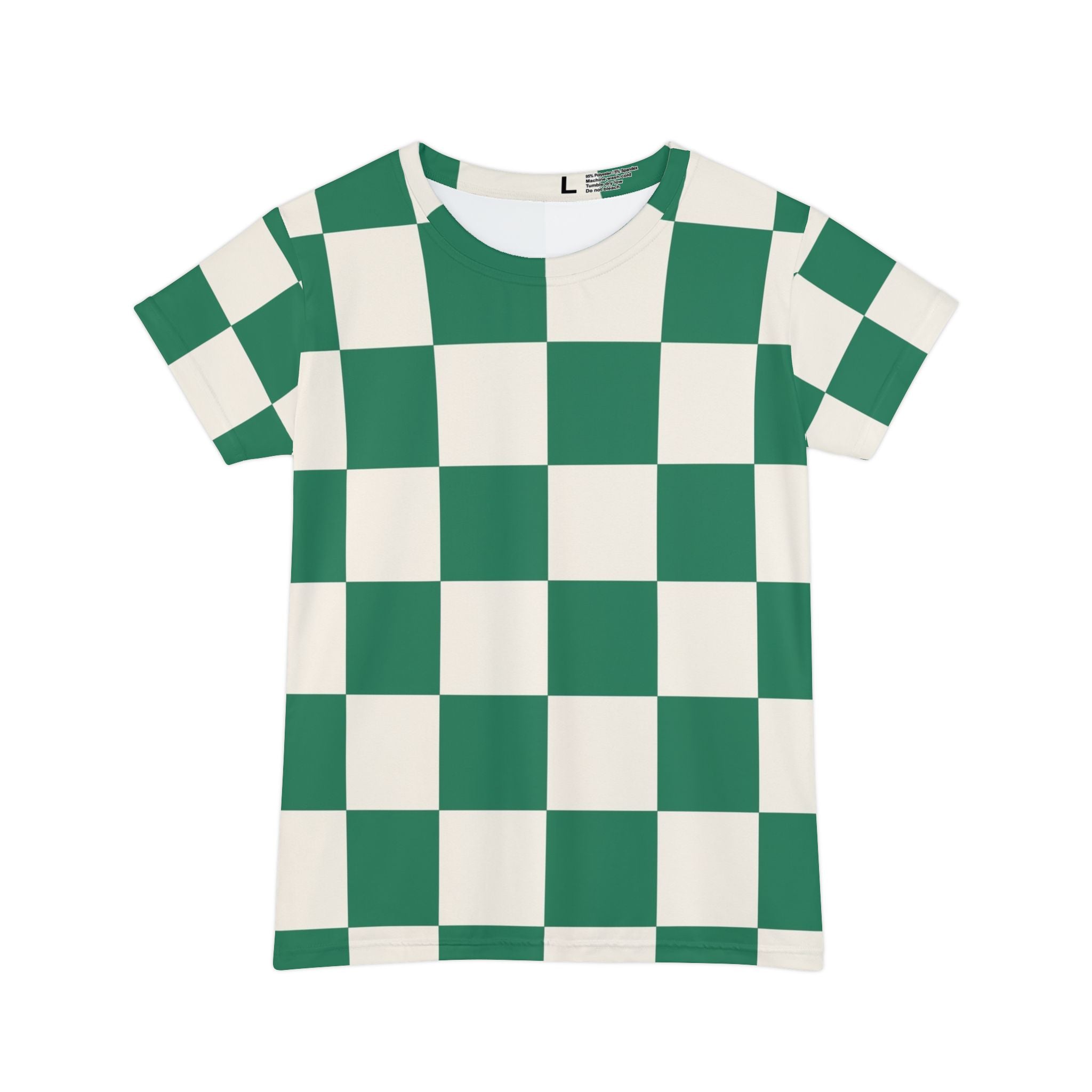 Checkerboard Dark Green Women's Short Sleeve Shirt (AOP), Artsulli - Art is Long, Life is Short, All Over Prints, Size, XS, , , , , 76199307800776522253