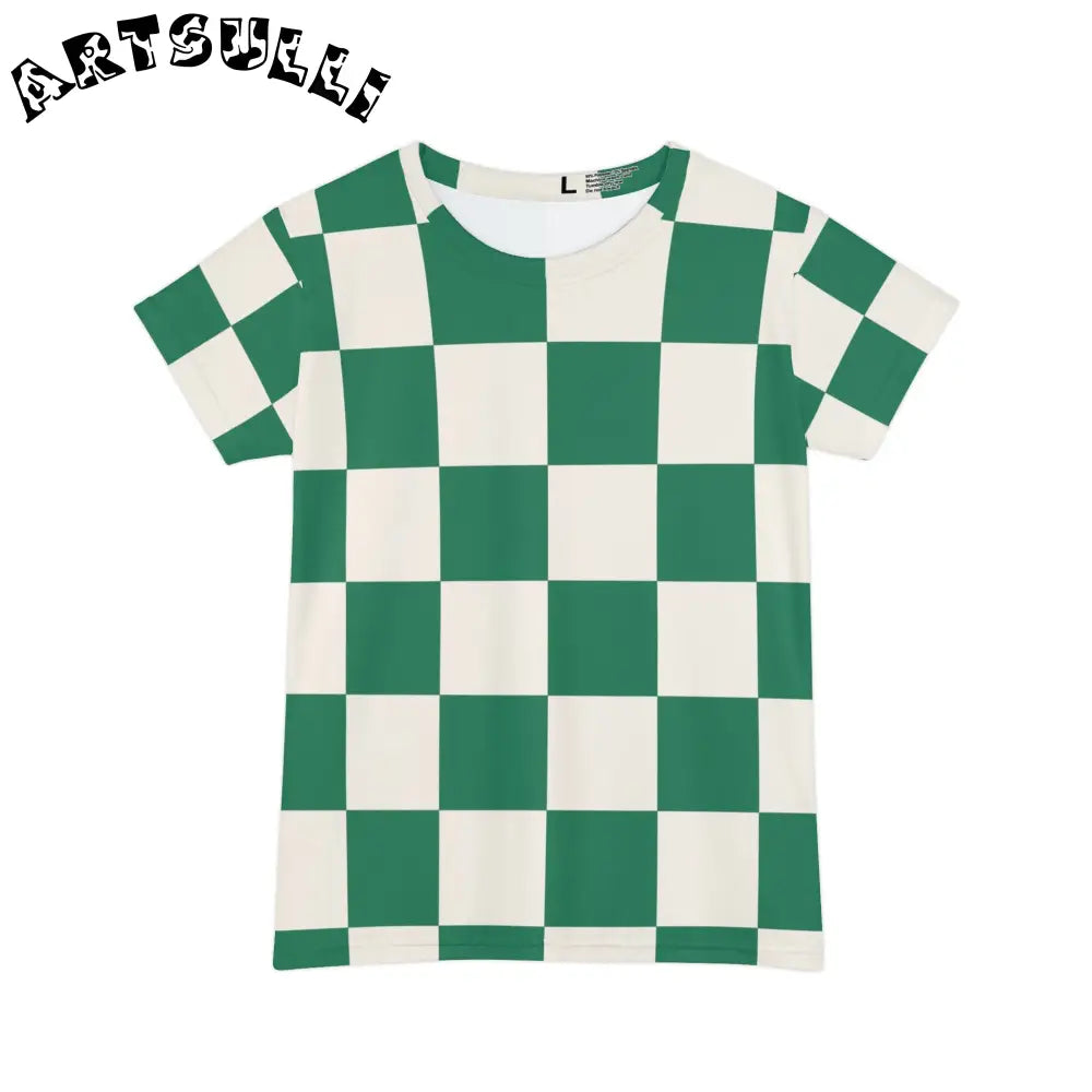 JAKKOUTTHEBXX Checkerboard Dark Green Women’s Short Sleeve Shirt