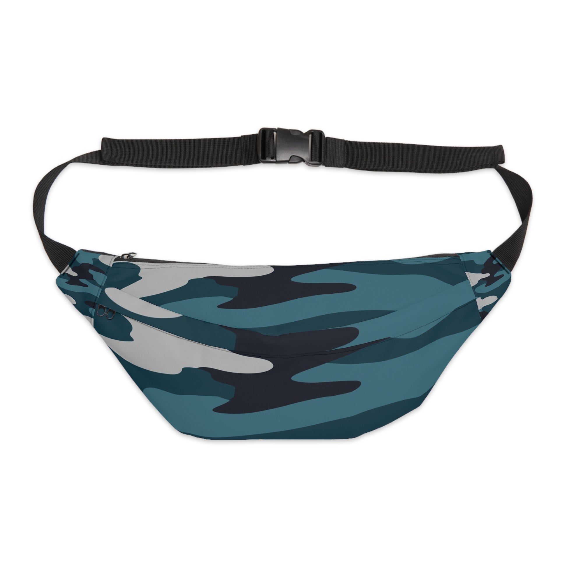 Blue Camouflage Large Fanny Pack, Artsulli - Art is Long, Life is Short, Bags, Size, 8" × 9" × 4'', , , , , 10738727720396