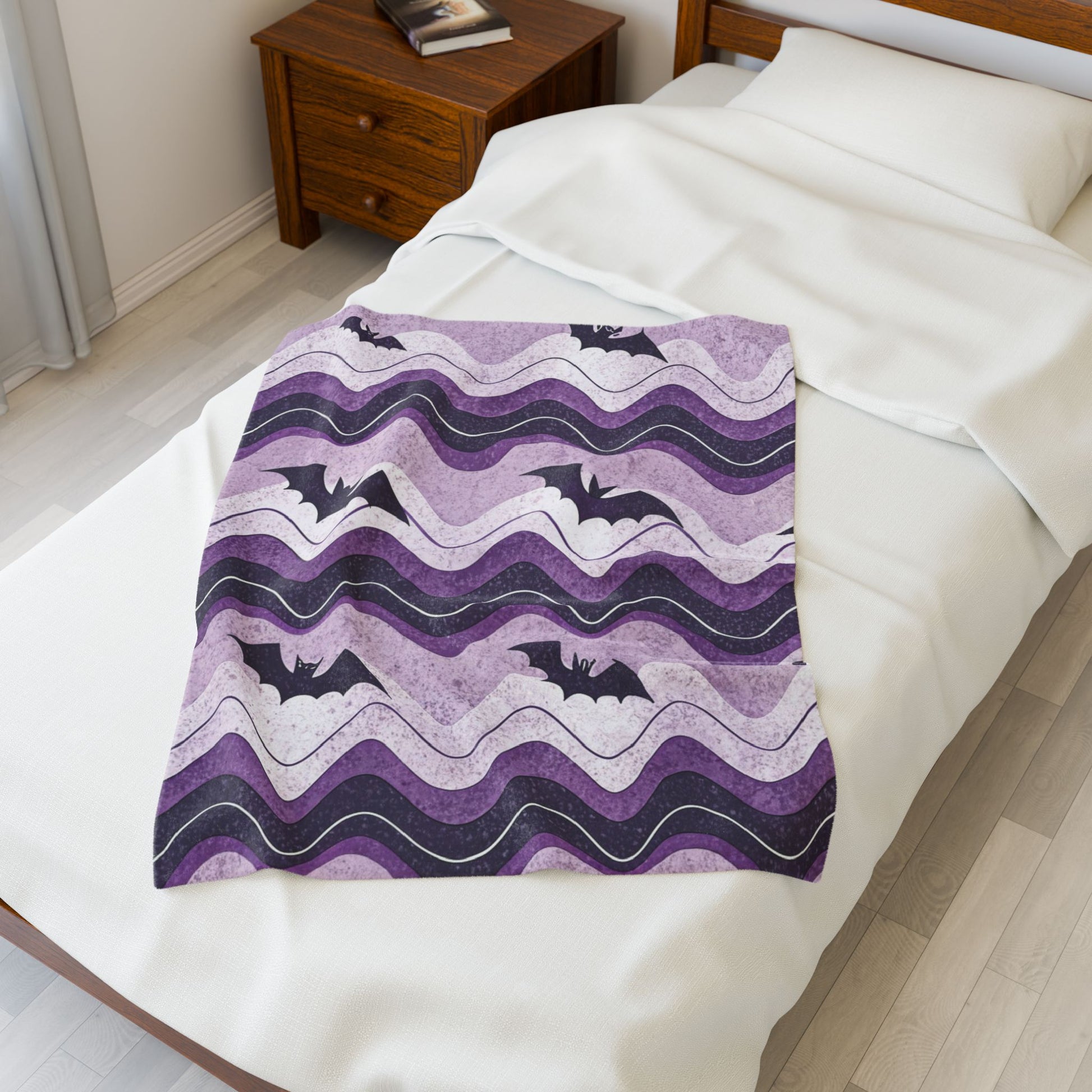Bat Wave Velveteen Plush Blanket, Artsulli - Art is Long, Life is Short, All Over Prints, , , , , , , 