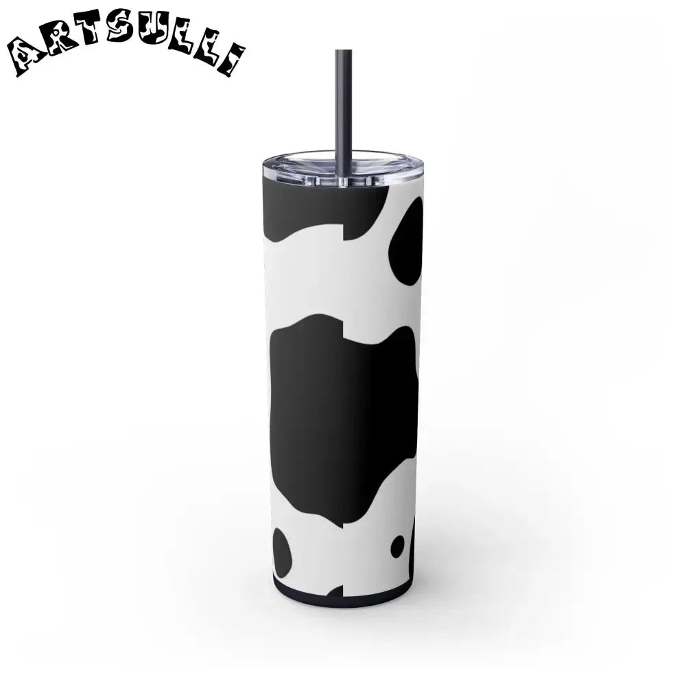 JAKKOUTTHEBXX White cow print skinny tumbler with clear lid