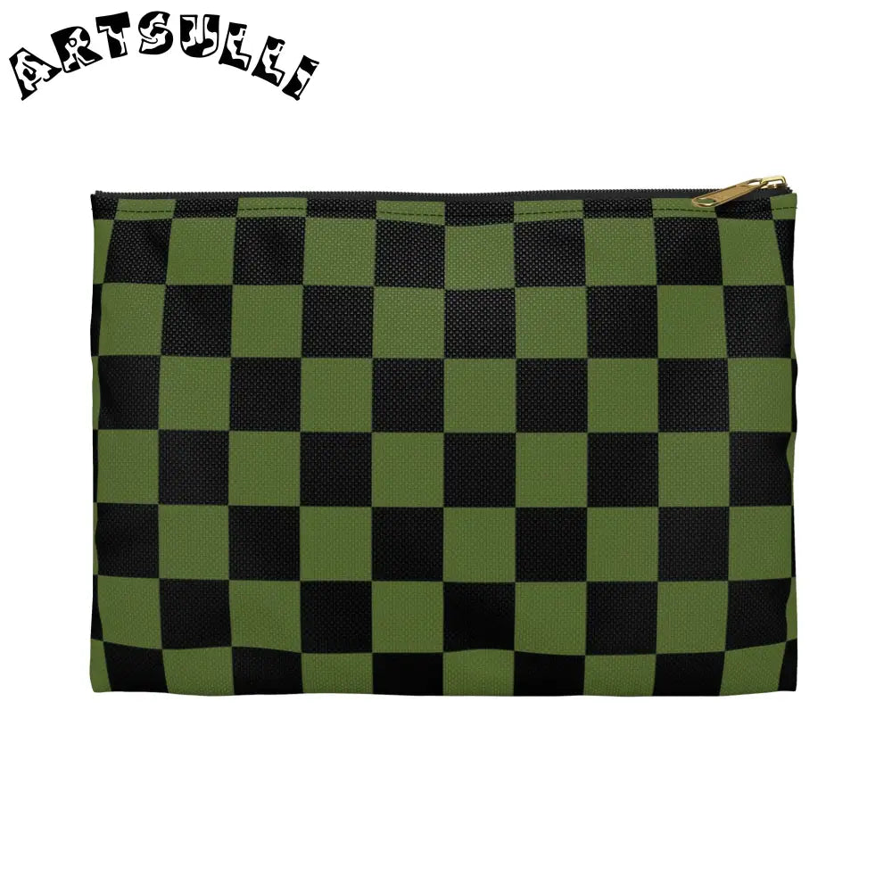 JAKKOUTTHEBXX Checkerboard Olive Green and Black Accessory Pouch