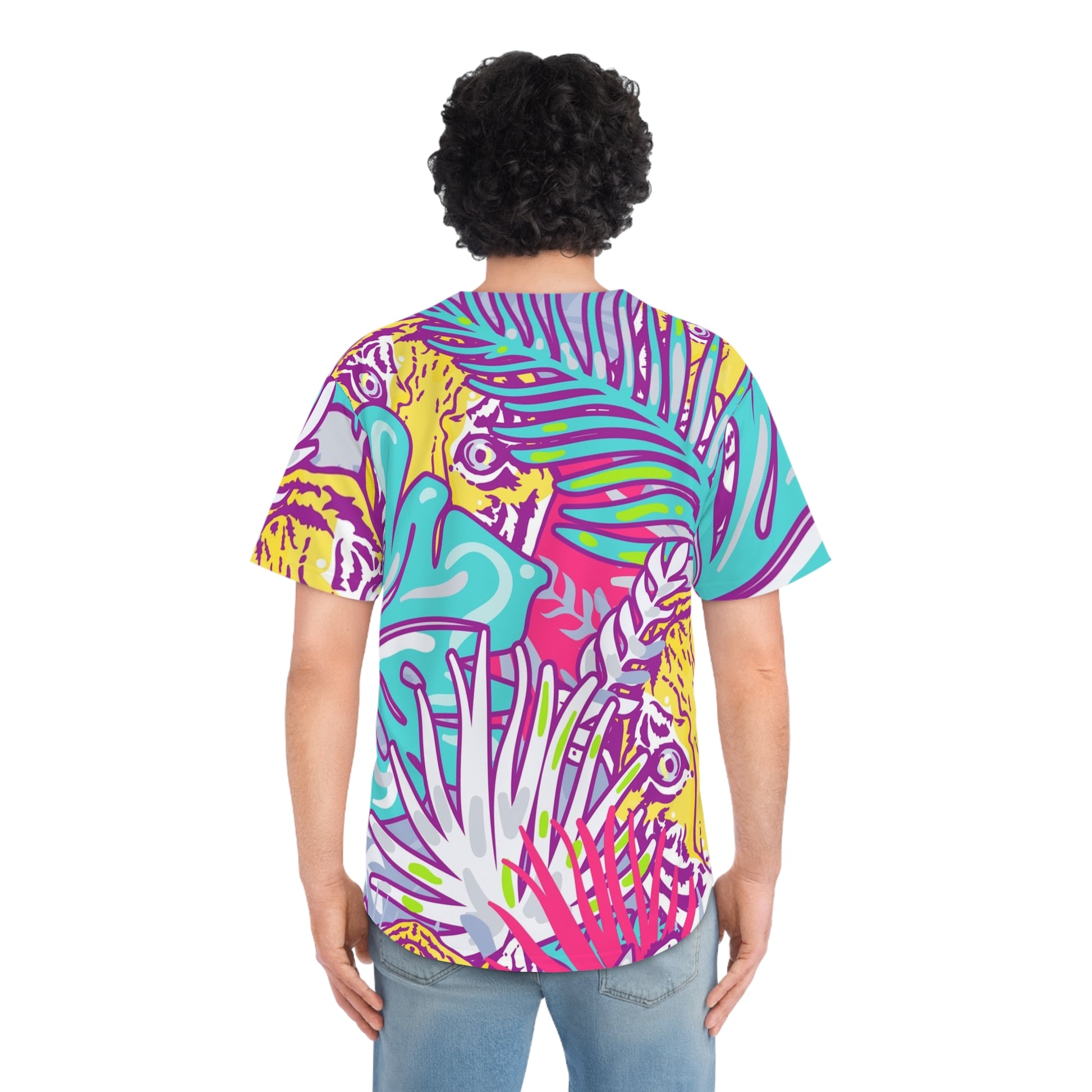 Tropical Floral Tigers Torquise and Purple Men's Baseball Jersey (AOP), Artsulli - Art is Long, Life is Short, All Over Prints, , , , , , , 