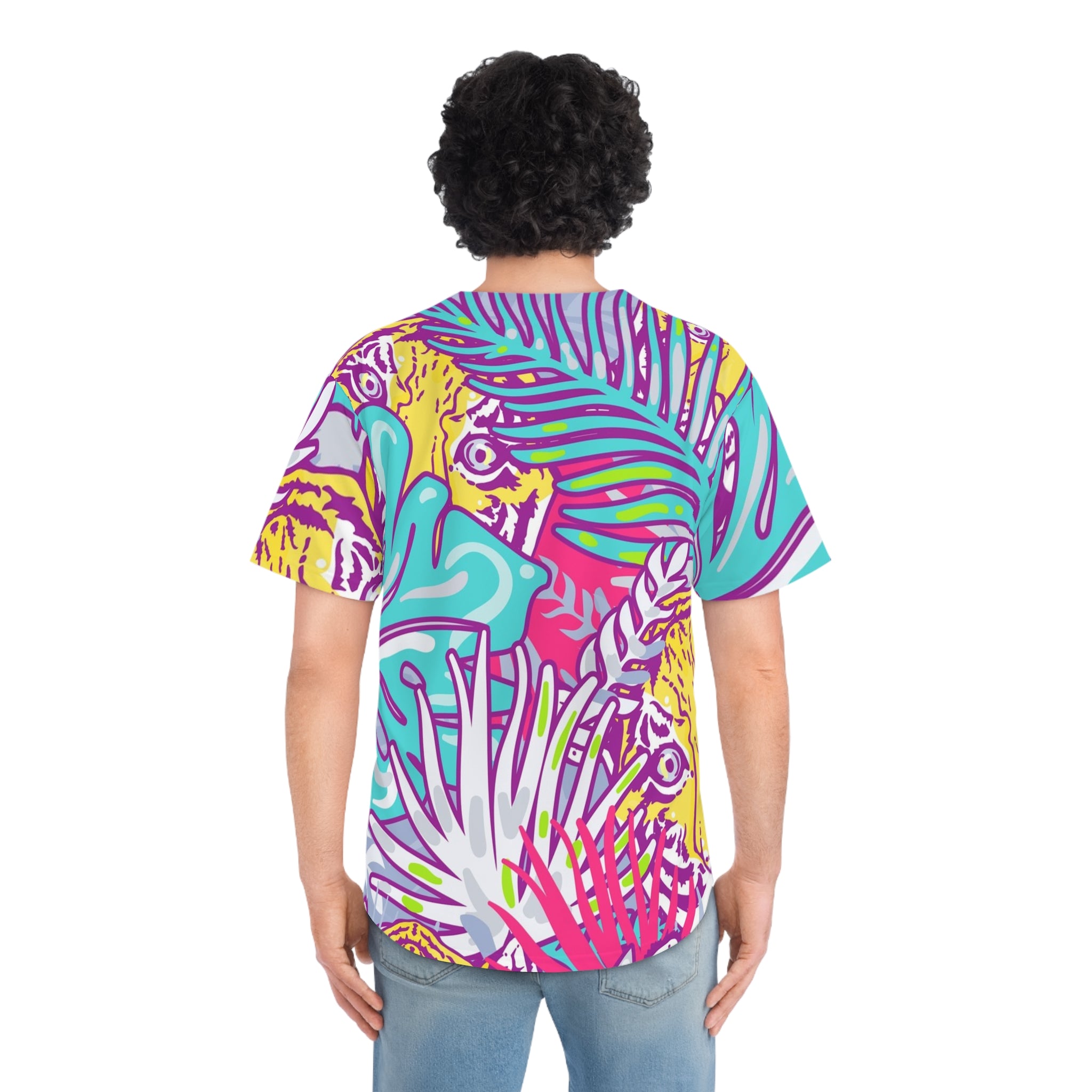 Tropical Floral Tigers Torquise and Purple Men's Baseball Jersey (AOP), Artsulli - Art is Long, Life is Short, All Over Prints, , , , , , , 