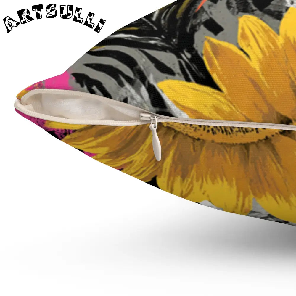 JAKKOUTTHEBXX Sunflower Zebra Acid Trip Spun Polyester Square Pillow