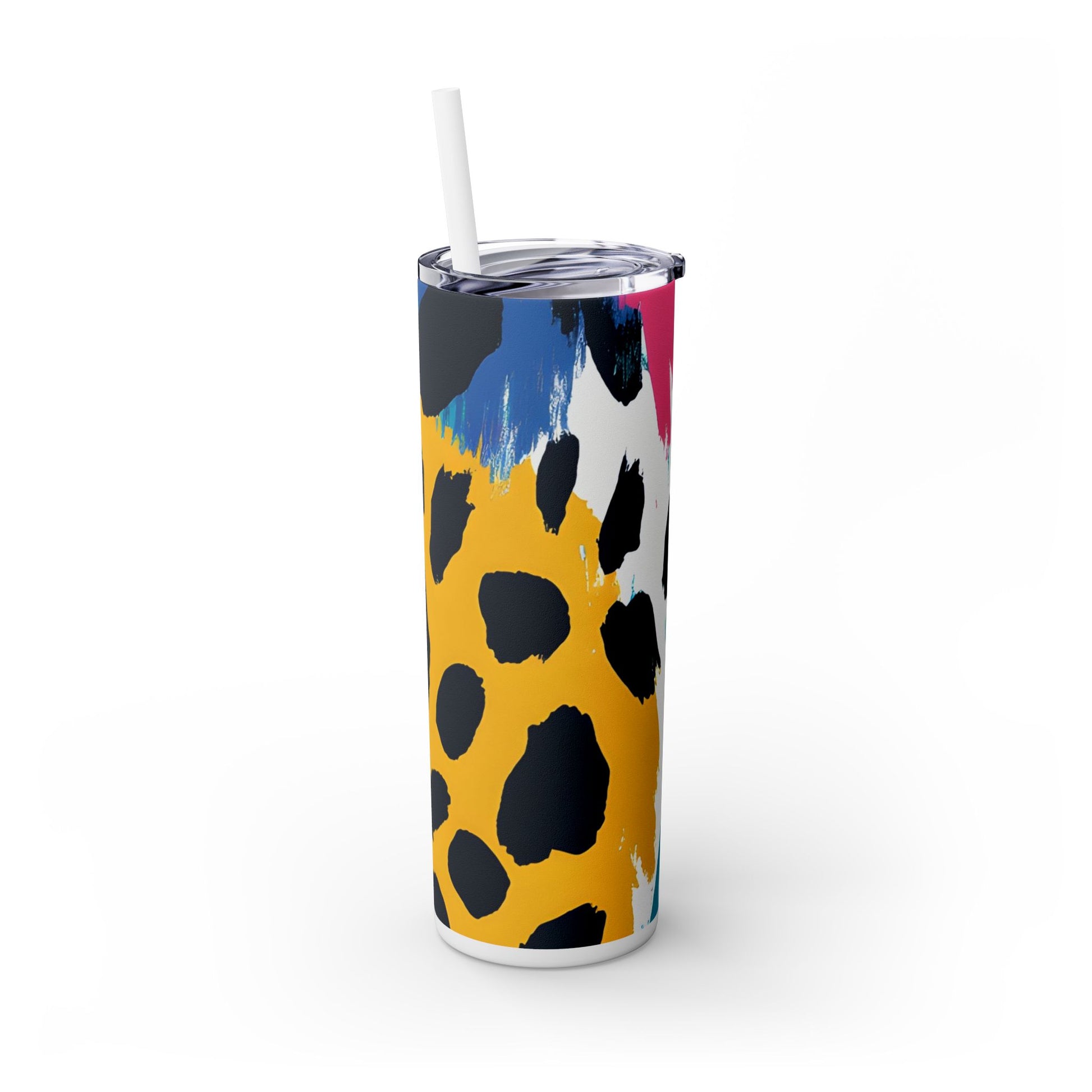 Leopard Print x Paint Brush Strokes Multi-Color Skinny Tumbler with Straw, 20oz, Artsulli - Art is Long, Life is Short, Mug, , , , , , , 